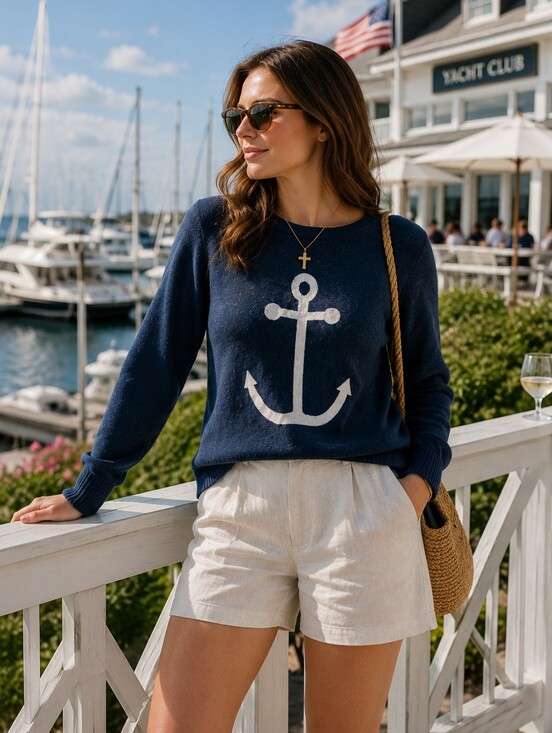 Breezies Sweaters - Nautical Anchor Knit Sweater Preppy Coastal Classic Capsule